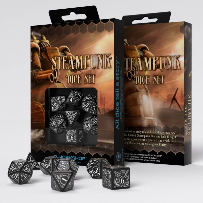 Q Workshop Steampunk Black & White Dice Set 7