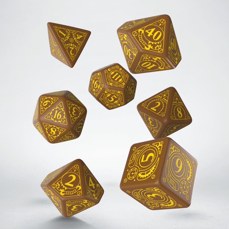 Q Workshop Steampunk Brown & Yellow Dice Set 7