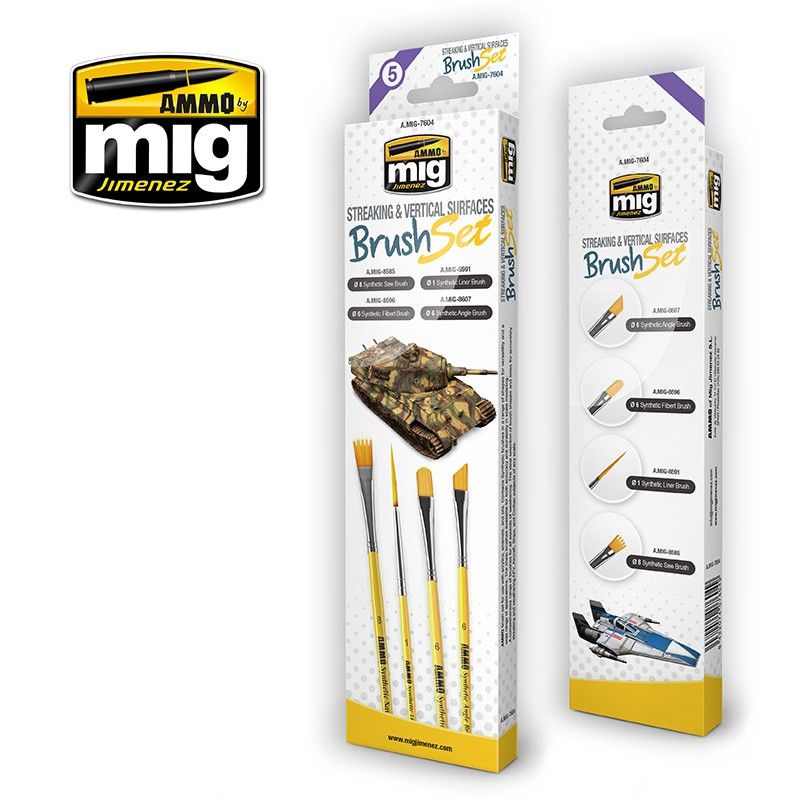 Ammo by MIG Brushes Streaking and Vertical Surfaces Brush Set